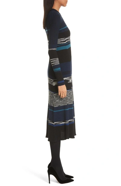 Shop Proenza Schouler Stripe Knit Midi Dress In Black/ Midnight