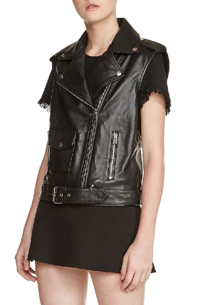 Shop Maje Leather Moto Vest In Black