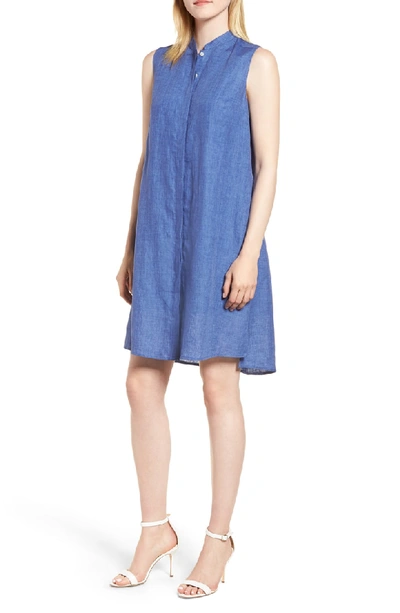 Shop Anne Klein Linen Trapeze Dress In Bright Eton Blue