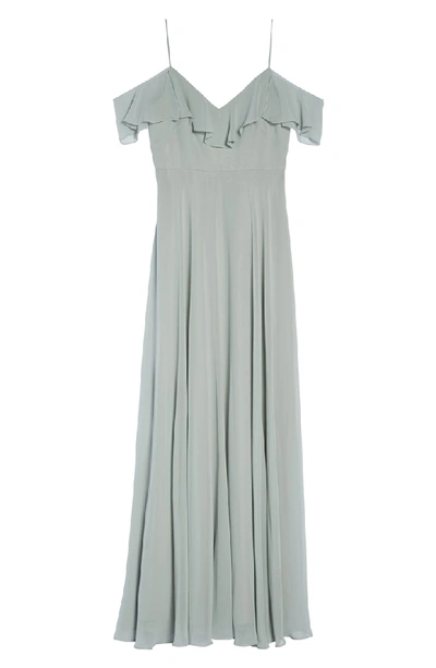 Shop Jenny Yoo Cold Shoulder Chiffon Gown In Morning Mist