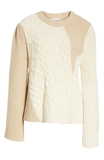 Shop Co Patchwork Cable Knit Sweater In Ivory