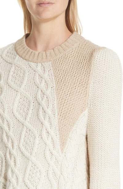 Shop Co Patchwork Cable Knit Sweater In Ivory