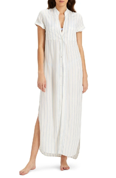 Shop Onia Kim Stripe Button Down Cover-up Maxi Dress In White Multi
