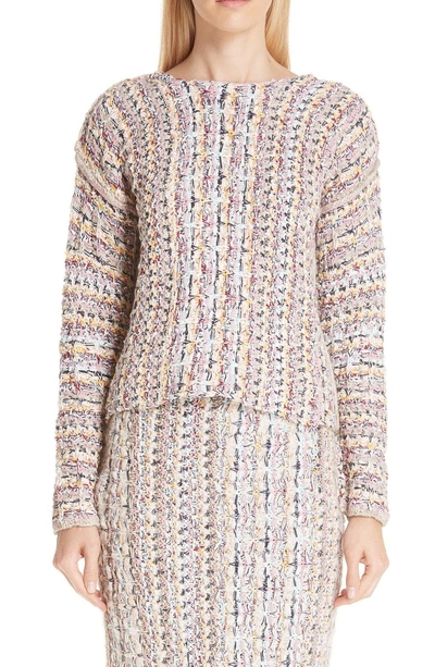 Shop Adam Lippes Tweed Sweater In Ivory/ Pink Multi