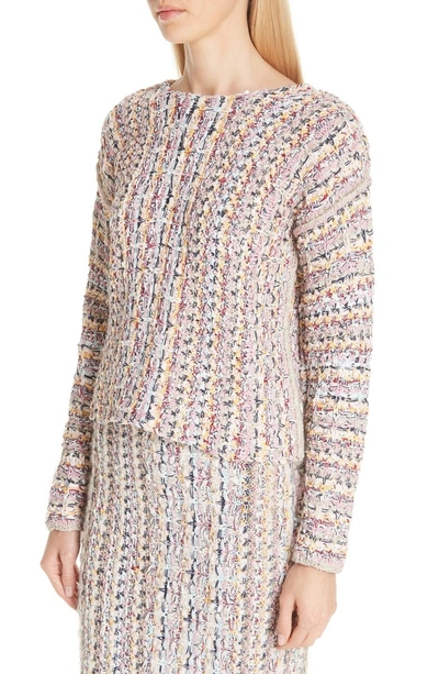 Shop Adam Lippes Tweed Sweater In Ivory/ Pink Multi