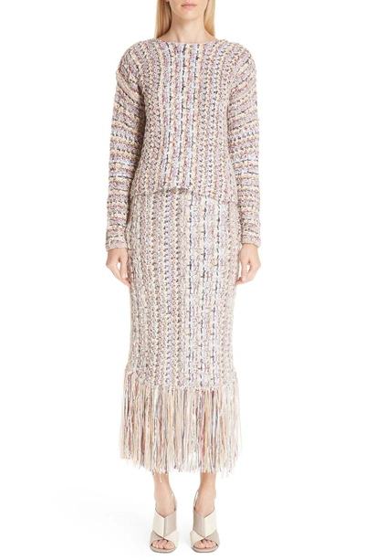 Shop Adam Lippes Tweed Sweater In Ivory/ Pink Multi