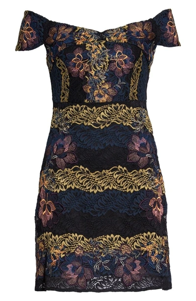 Shop Foxiedox Georgina Off The Shoulder Lace Dress In Navy Multi