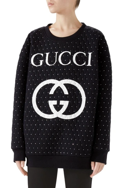 Shop Gucci Logo Crystal Sweatshirt In Black