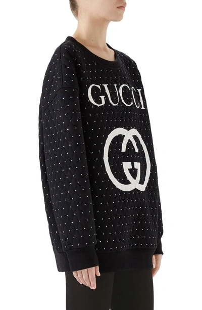 Shop Gucci Logo Crystal Sweatshirt In Black