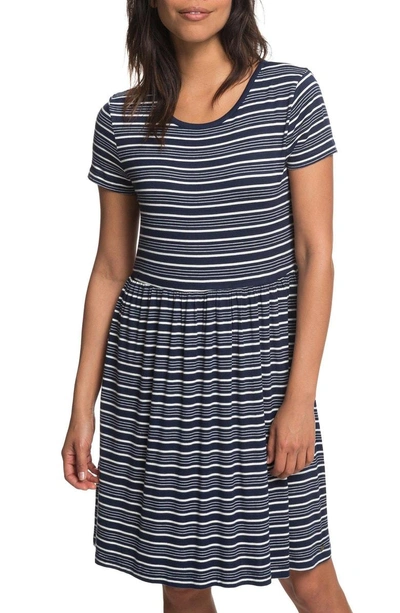 Shop Roxy Fame For Glory Stripe T-shirt Dress In Dress Blues Horizontal Stripes