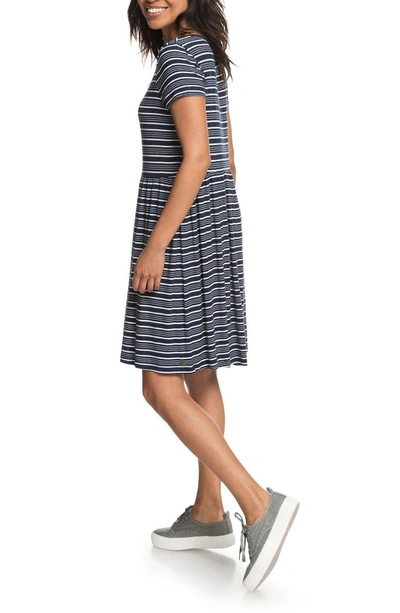 Shop Roxy Fame For Glory Stripe T-shirt Dress In Dress Blues Horizontal Stripes