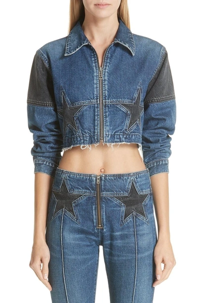 Shop Jean Atelier Toni Crop Star Denim Jacket In Stellar