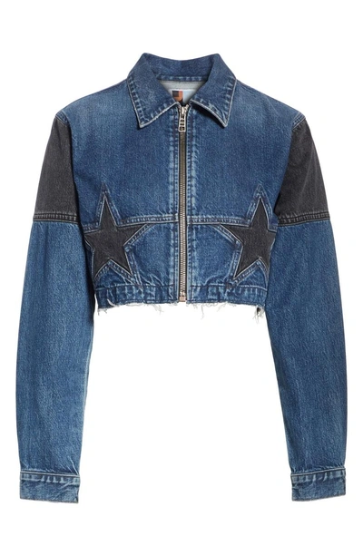 Shop Jean Atelier Toni Crop Star Denim Jacket In Stellar