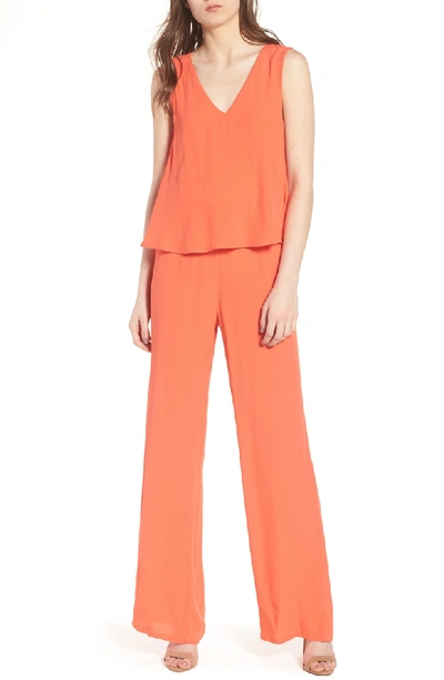 Shop Cupcakes And Cashmere Bellamy Tiered Jumpsuit In Hot Coral