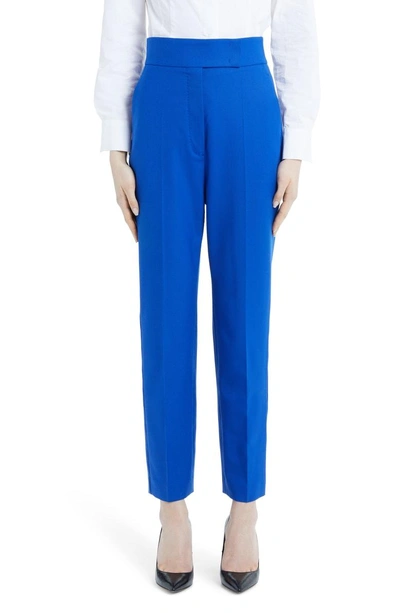Shop Sara Battaglia Stretch Wool Straight Leg Pants In Blue