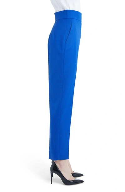 Shop Sara Battaglia Stretch Wool Straight Leg Pants In Blue