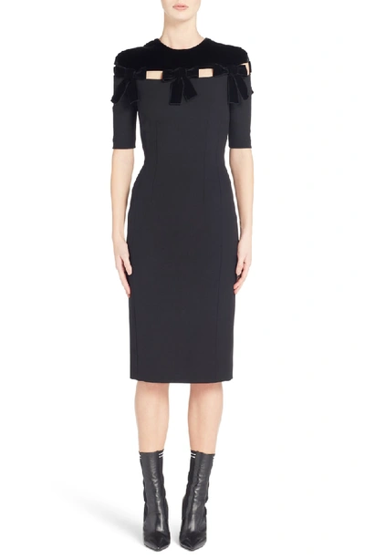 Shop Fendi Velvet Bow Detail Stretch Dress In Black