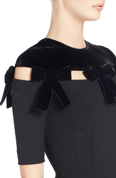 Shop Fendi Velvet Bow Detail Stretch Dress In Black