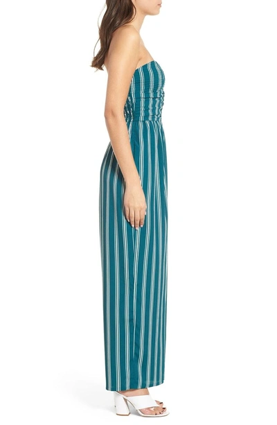 Shop Band Of Gypsies Stripe Strapless Jumpsuit In Teal