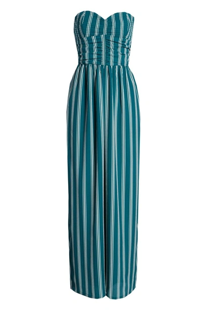Shop Band Of Gypsies Stripe Strapless Jumpsuit In Teal