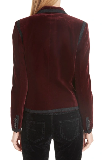 Shop Saint Laurent One-button Velvet Blazer In Bordeaux