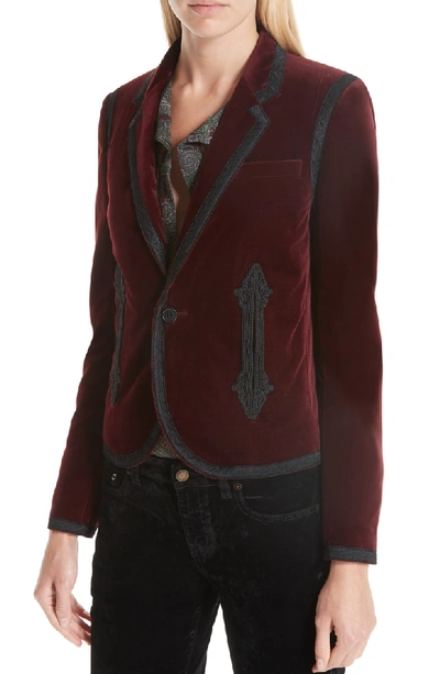 Shop Saint Laurent One-button Velvet Blazer In Bordeaux