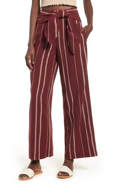 Shop Moon River Stripe Tie Waist Pants In Wine/ Tan Stripe
