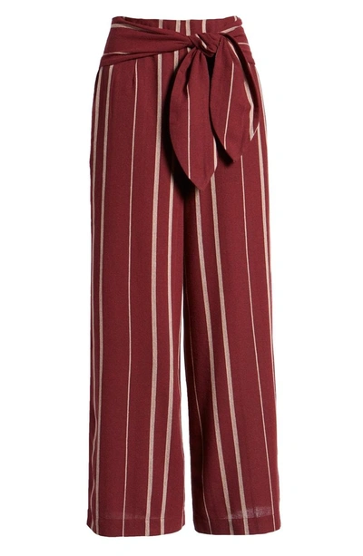 Shop Moon River Stripe Tie Waist Pants In Wine/ Tan Stripe