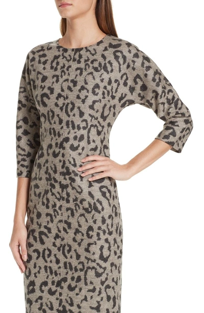 Shop Max Mara Dramma Leopard Jacquard Wool Dress In Turtledove