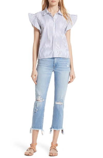 Shop Frame Flutter Sleeve Stripe Shirt In Blanc Multi