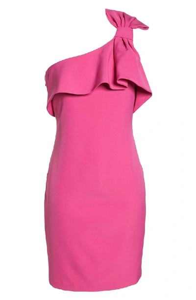 Shop Vince Camuto One Shoulder Bow Sheath Dress In Fuchsia