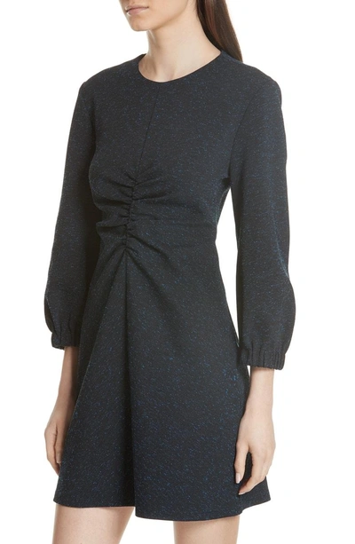 Shop Tibi Eclipse Ruched Pique Minidress In Black/ Blue Multi