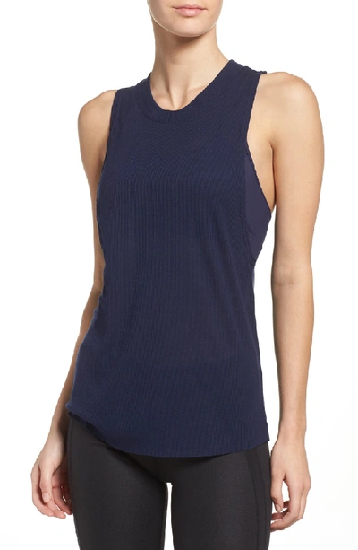 Shop Alo Yoga Heat Wave Ribbed Muscle Tee In Rich Navy