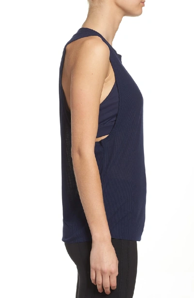 Shop Alo Yoga Heat Wave Ribbed Muscle Tee In Rich Navy