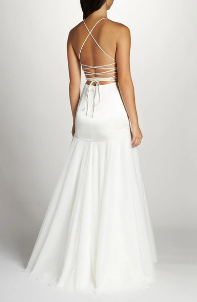 Shop Fame And Partners Fame & Partners Alexandrina Strappy Satin & Tulle Mermaid Gown In Ivory