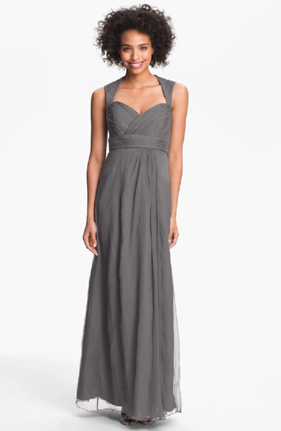 Shop Amsale Crinkled Silk Chiffon Gown In Charcoal