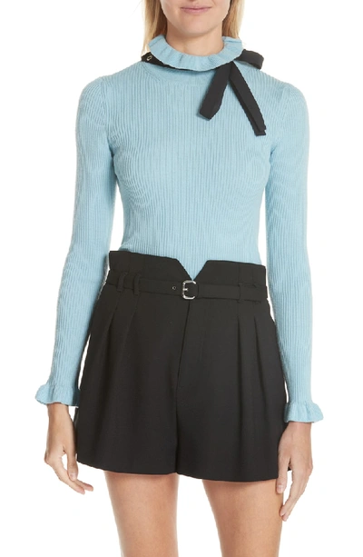 Shop Red Valentino Bow Neck Wool Sweater In Myosotis