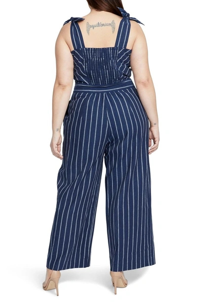 Shop Rachel Rachel Roy Stripe Linen & Cotton Jumpsuit In Indigo Eggshell Combo