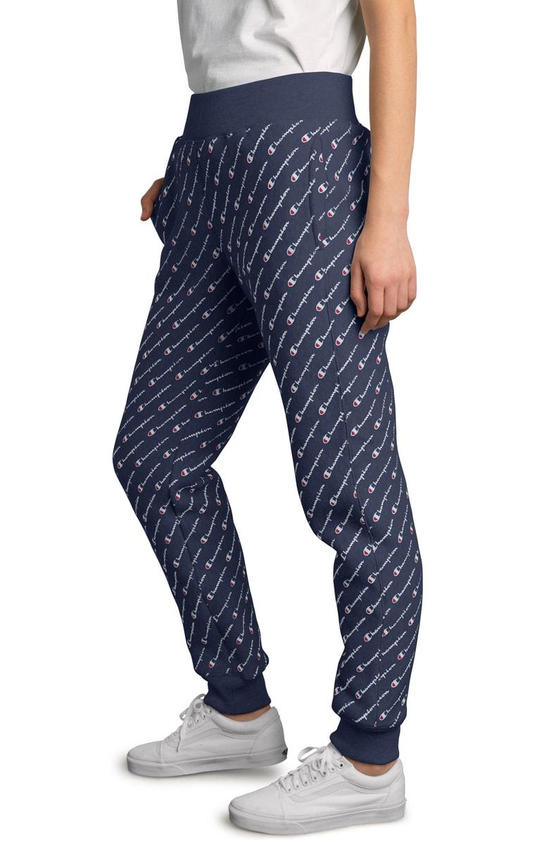 Champion Women's Reverse Weave Allover Print Jogger Pants, Blue - Size Xlrg In Imperial Indigo 