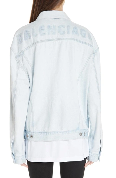 Shop Balenciaga Embossed Back Logo Denim Jacket In Ice Wash