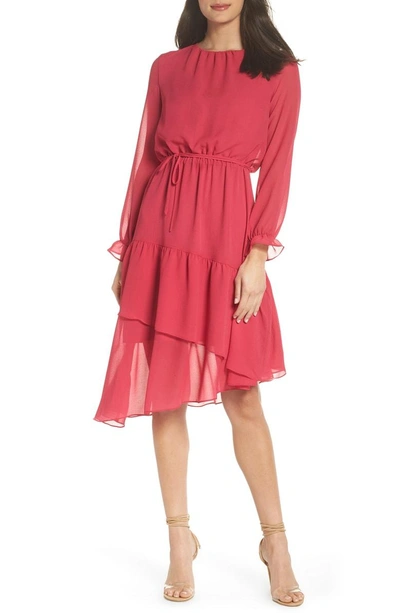 Shop Nsr Hadley Asymmetric Chiffon Dress In Fuchsia
