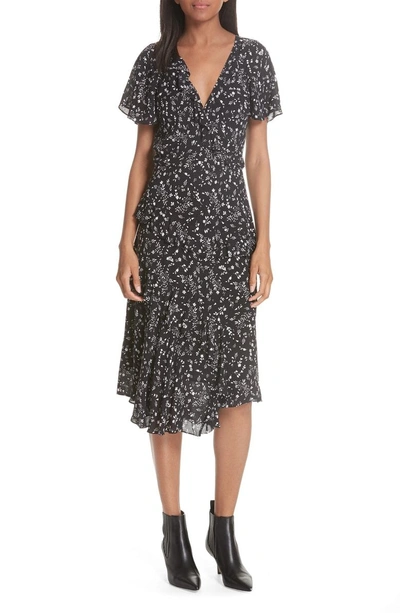 Shop Joie Orita Ruffled Floral Midi Dress In Caviar