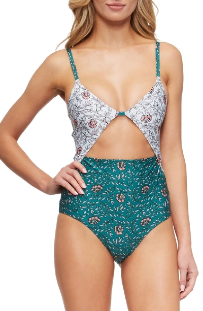 Shop Tavik Swimwear Penelope One-piece Swimsuit In Wild Flower Storm Green