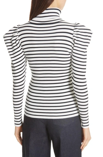 Shop A.l.c Baker Stripe Mutton Sleeve Sweater In White/ Midnight