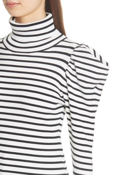 Shop A.l.c Baker Stripe Mutton Sleeve Sweater In White/ Midnight