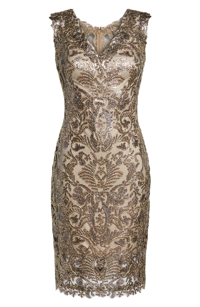 Shop Tadashi Shoji Sequin & Lace Sheath Dress In Copper Shadow