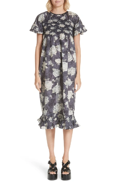 Shop Tricot Comme Des Garcons Rose Print Dress In Charcoal X Black