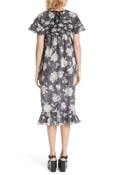 Shop Tricot Comme Des Garcons Rose Print Dress In Charcoal X Black