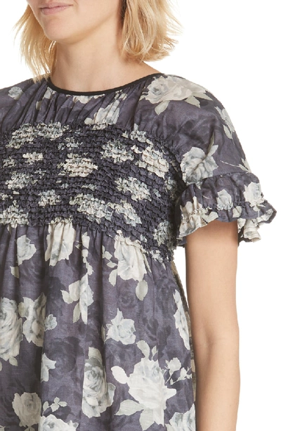 Shop Tricot Comme Des Garcons Rose Print Dress In Charcoal X Black