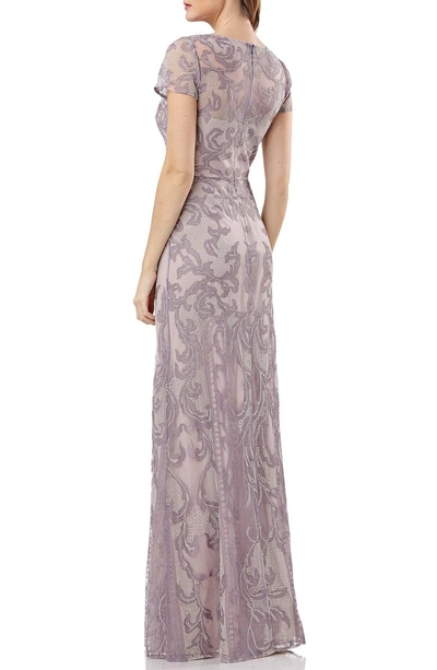 Shop Js Collections Embroidered A-line Gown In Lavender/ Blush